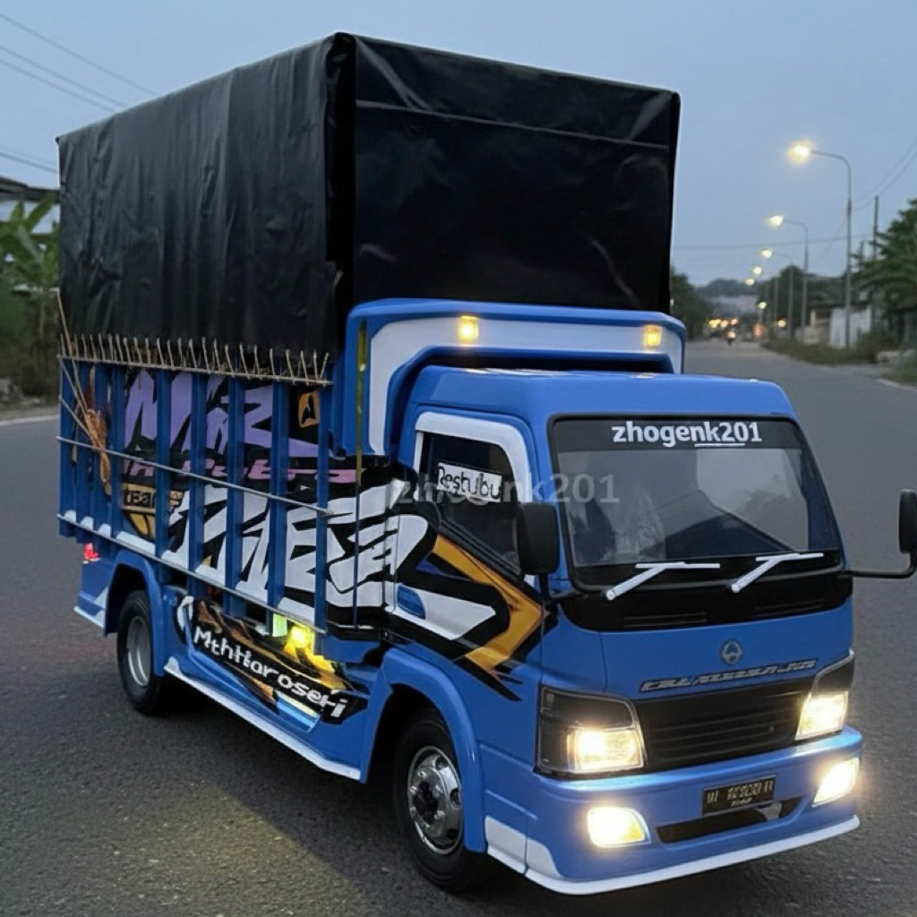 PROMO Miniatur TRUK OLENG Full Variasi Lampu Terpal Dari Kayu Asli - Mainan Anak Truk Oleng Non Rc P