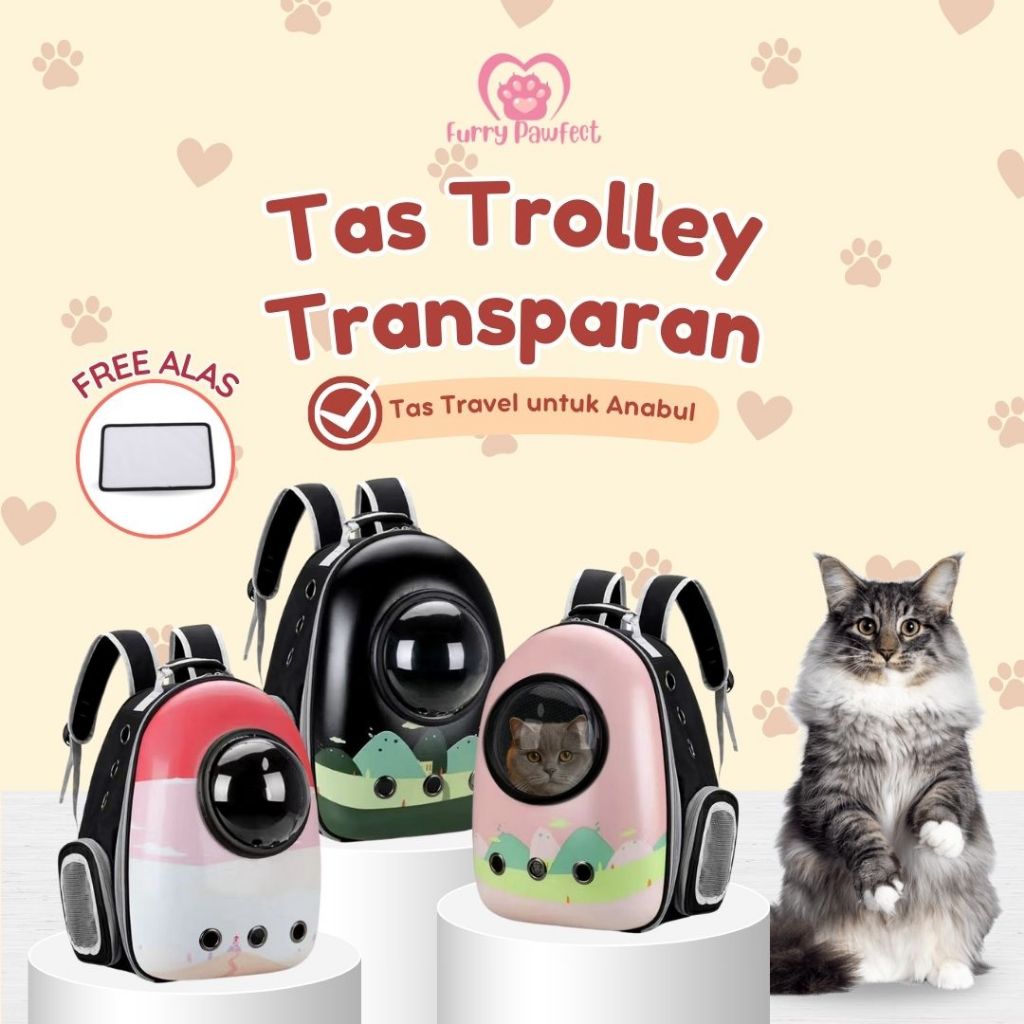 Furry Pawsfect Tas Astronot Kucing Transparan Tas Trolley Kucing Transparan untuk Travel