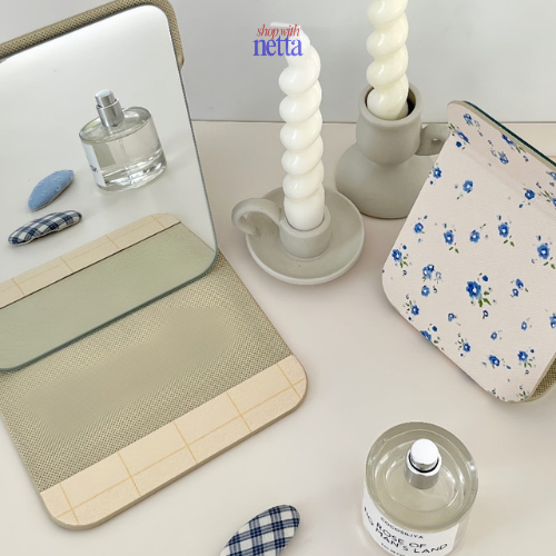 Cermin Lipat Kecil Motif Aesthetic Portabel - Travel Mirror - Kaca Meja Rias Berdiri Mahasiswa | Sho