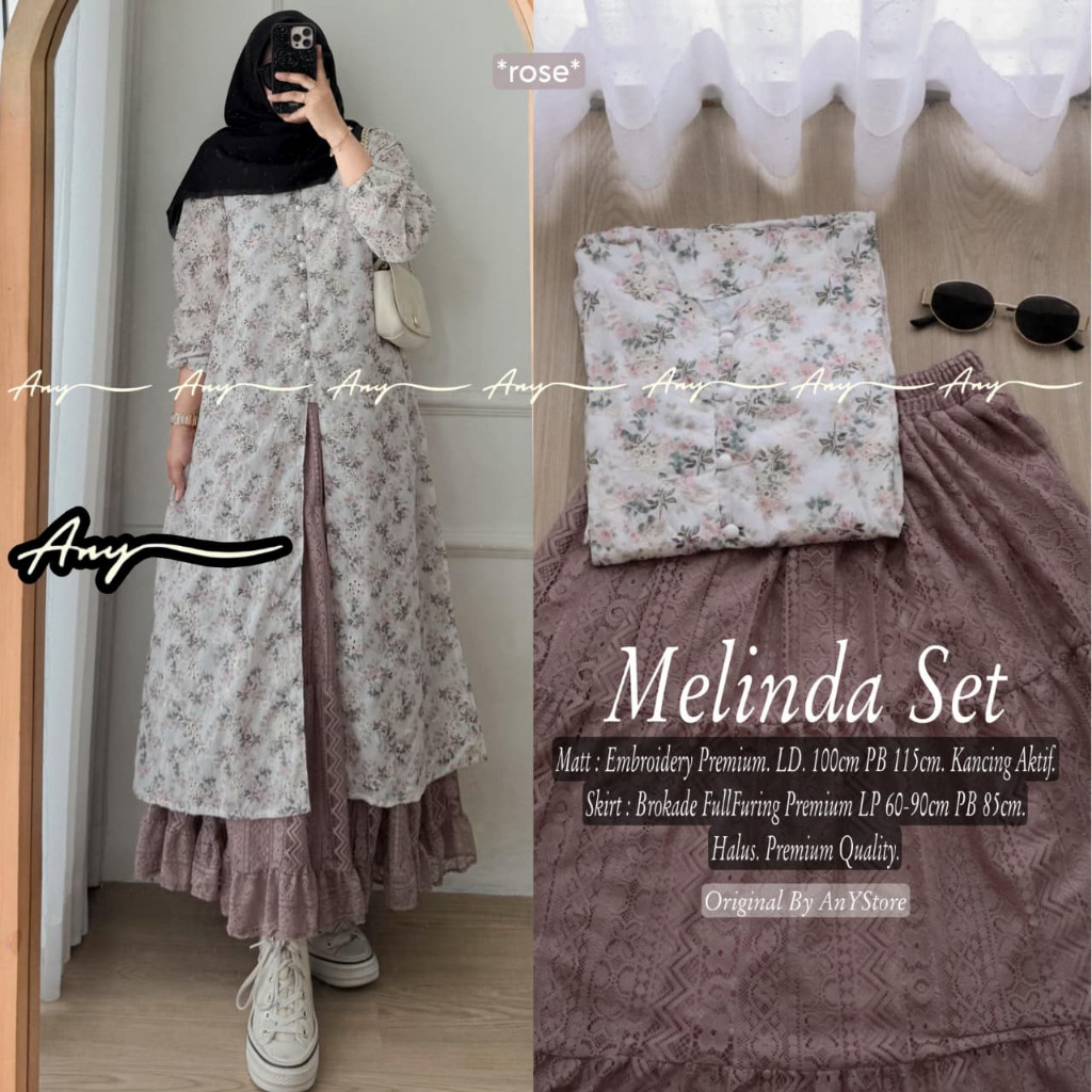 Melinda Set Rok Original ANyStore Setelan Baju Wanita Outer Long Dress Tunik Kancing Aktif LD 100 PB