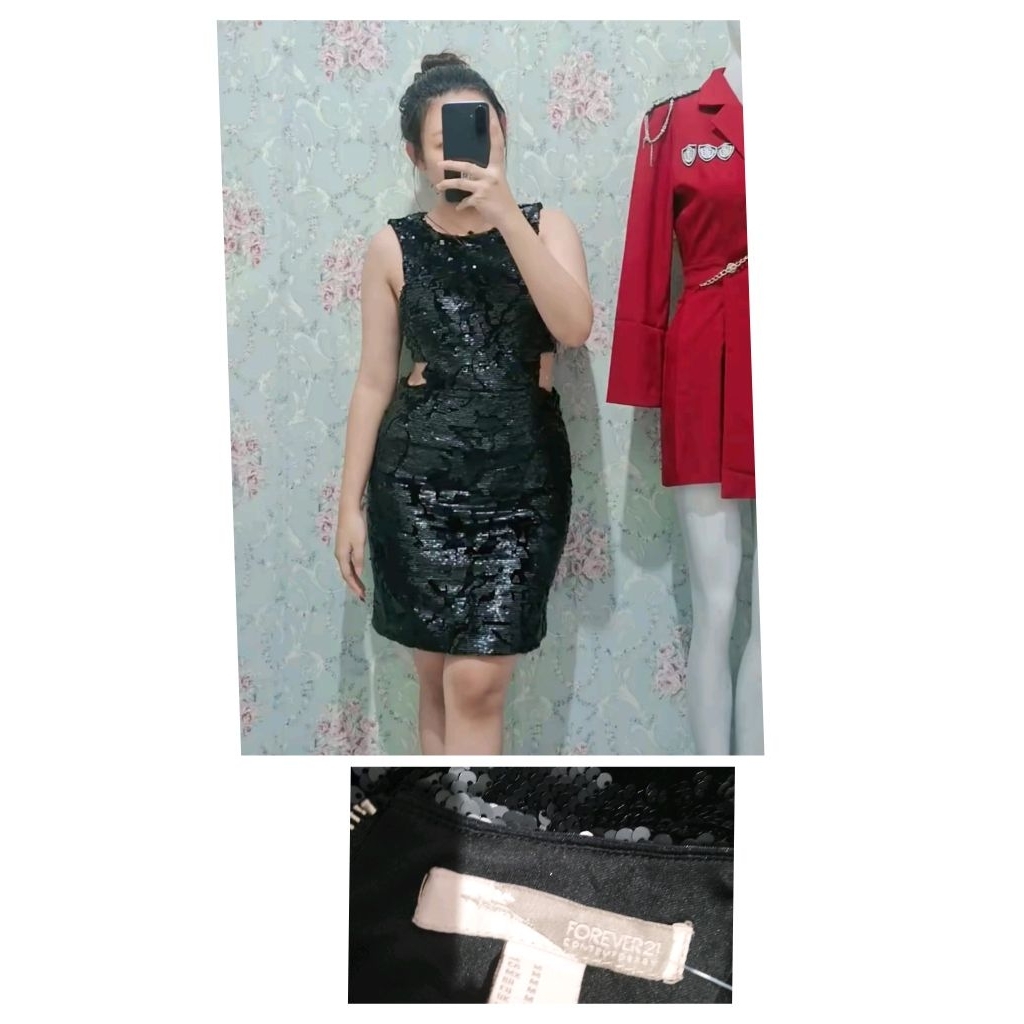 dress squin mix bludru forever 21,dress clubbing,dess pesta,dress penyanyi