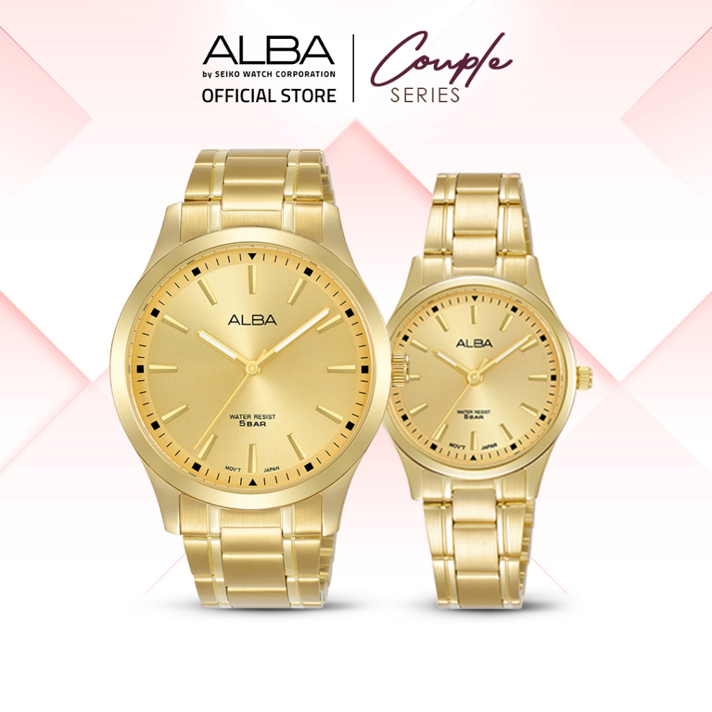 ALBA Jam Tangan COUPLE ARX008 & ARX026 Quartz Stainless Steel Gold Watch