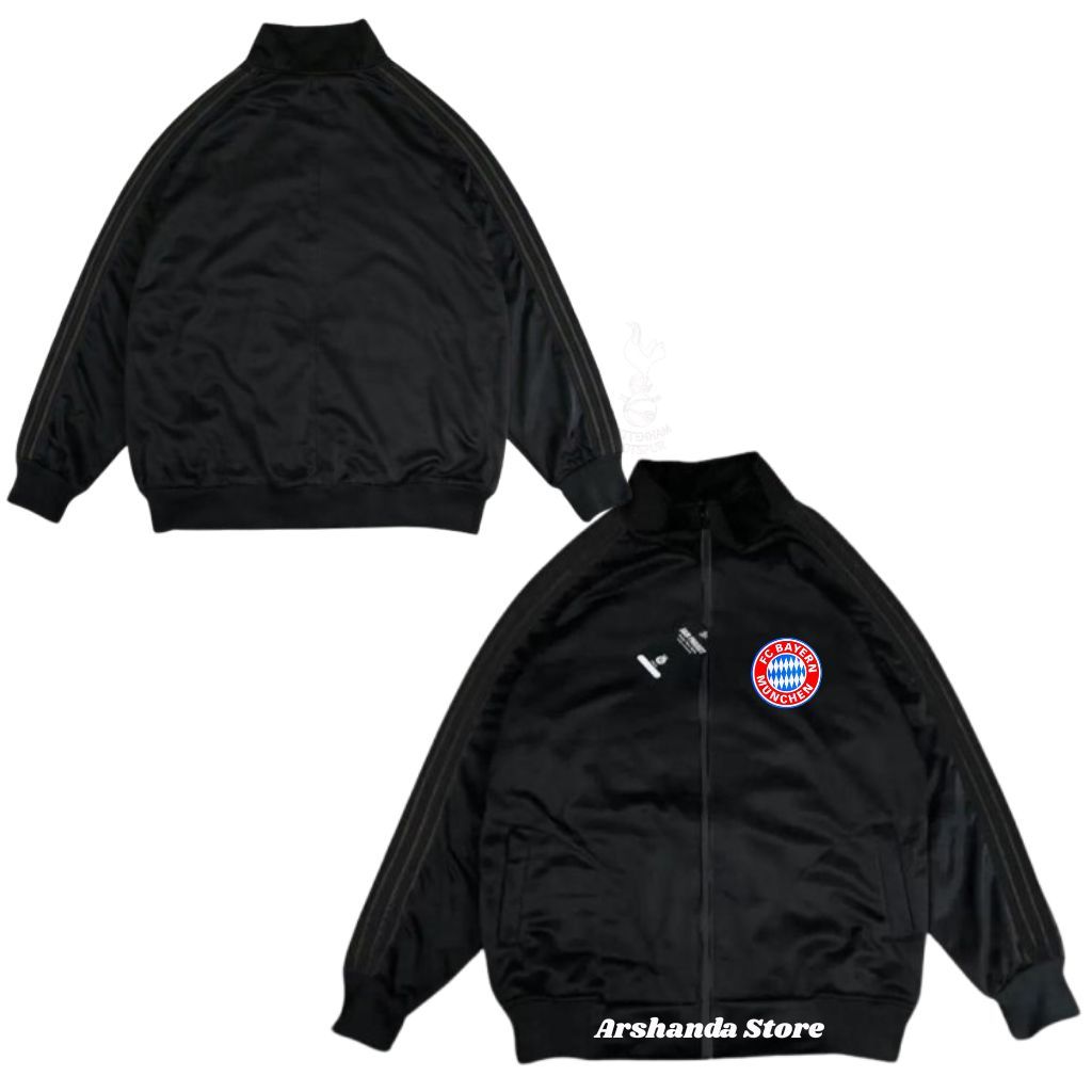 Tracktop Jaket Unisex Black Stripe Hitam List Outdoor Jacket Olahraga Club Bola Top Dunia Bayern Mun