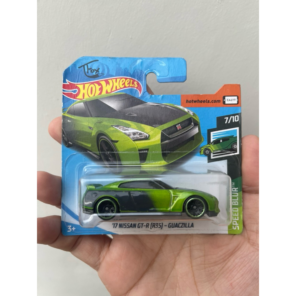 Hotwheels Original 17 NISSAN GT-R R35 Guaczilla Tfox Warna Hijau Hitam Rare Short Card Bad Card
