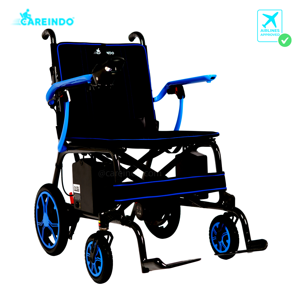 Kursi Roda Elektrik Traveling Careindo N5519 Carbon Fibre SE Blue