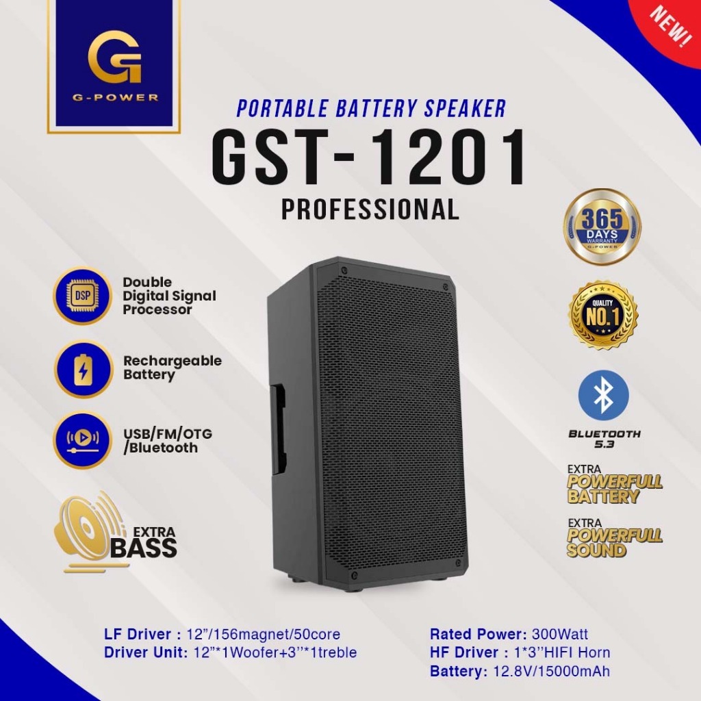 G-POWER Speaker Gst 1201 Professional - Speaker Aktif 12inci 300W Profesional + 2 UHF Mic | Double D