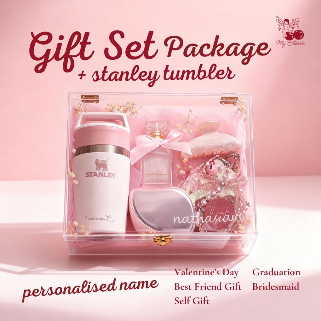 Personalised Luxury Gift Set Package + Stanley Tumbler 237ml - Custom Box Acrilyc Name Valentines Bi