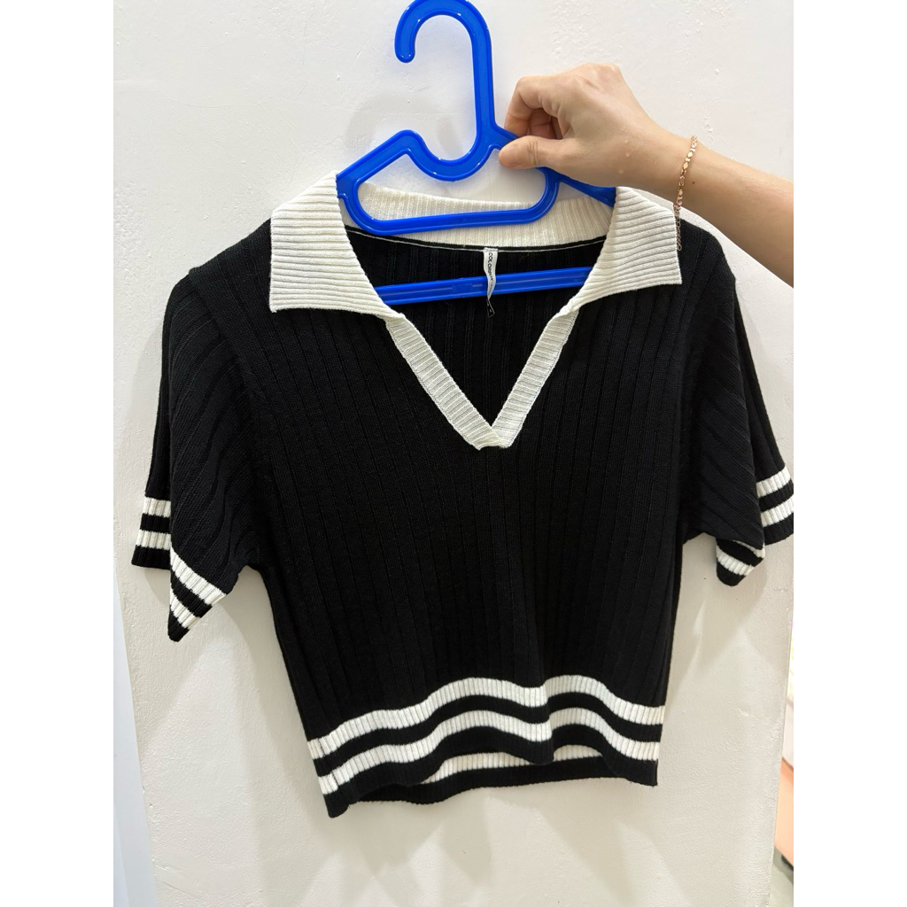 new COLORBOX baju wanita rajut atasan hitam putih