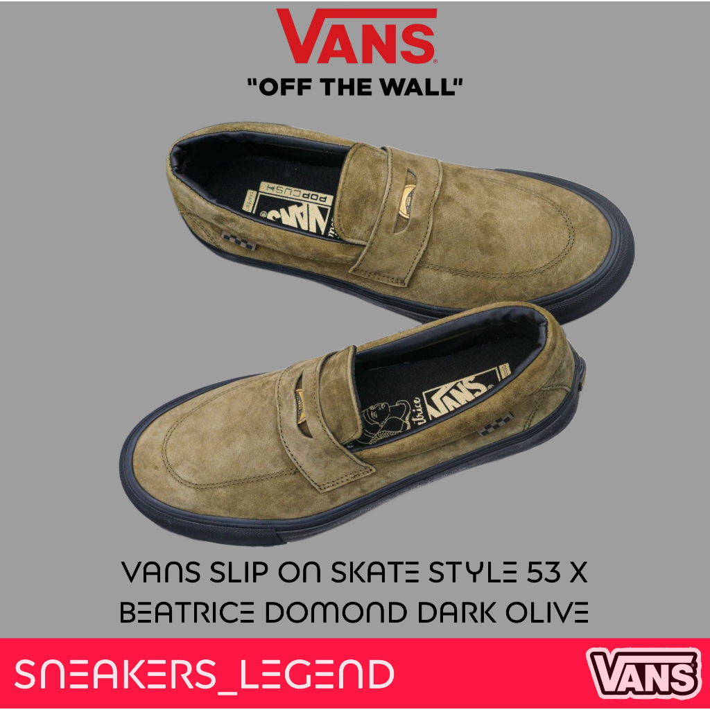 Vans Slip On Skate Style 53 x Beatrice Domond Dark Olive Original 100% Free Paperbag Sticker Cod Bni