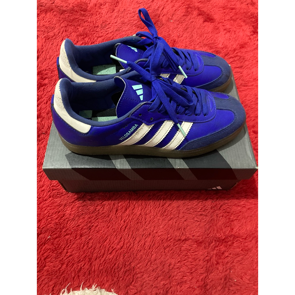 sepatu cleat adidas velosamba blue size 41 1/3 original