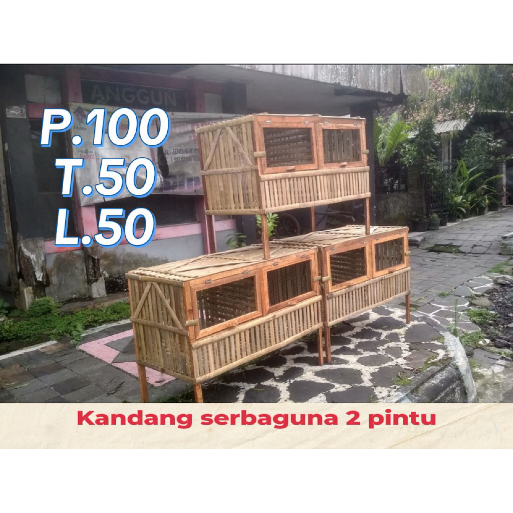 kandang anakan ayam / kandang pembesaran 2 pintu ukuran 100 * 50 kandang ayam bambu lipat
