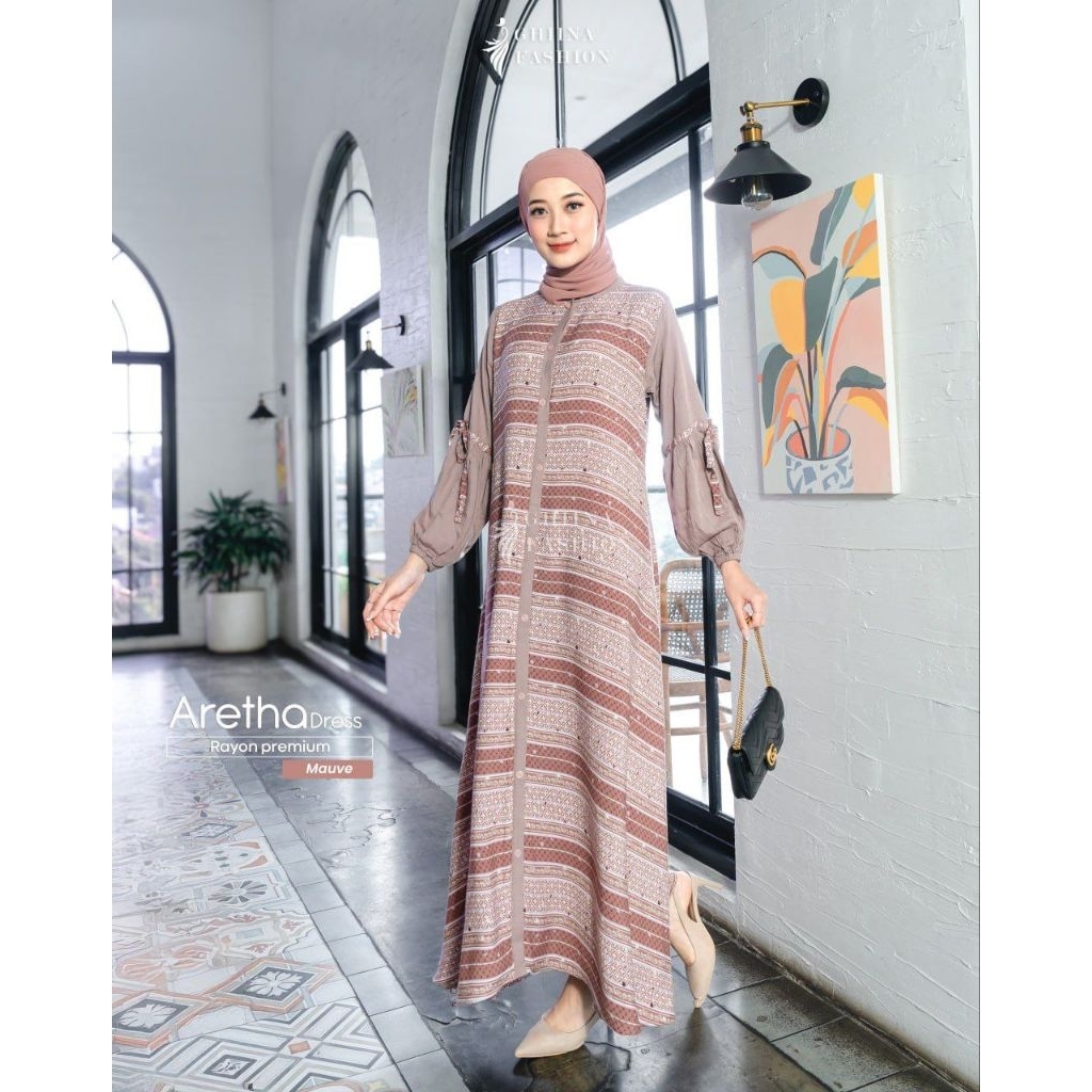 ARETHA DRESS AZANI DRESS RAYON PREMIUM, DRESS POLOS GAMIS RAYON GAMIS POLOS