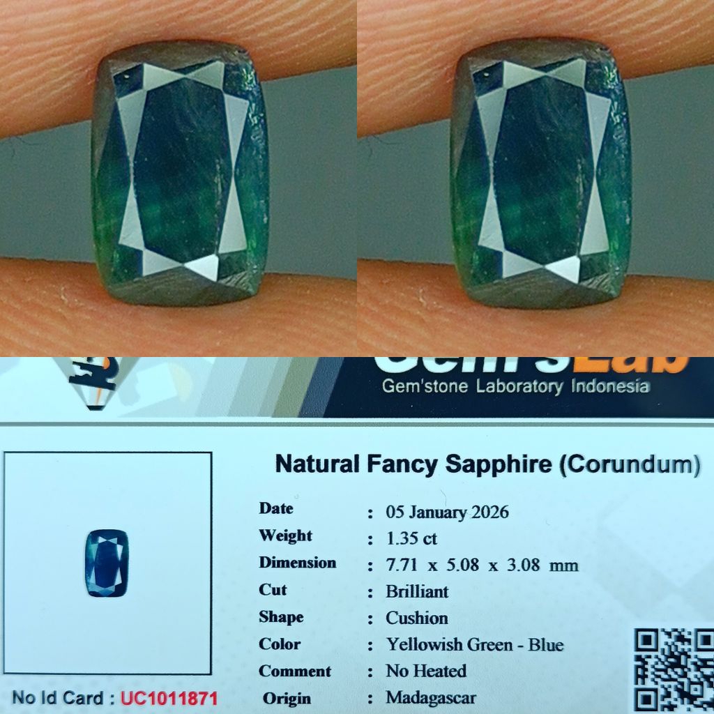 NATURAL FANCY SAPPHIRE COLOR YELLOWISH GREEN - BLUE NO HEATED MADAGASCAR MEMO GLI LAB