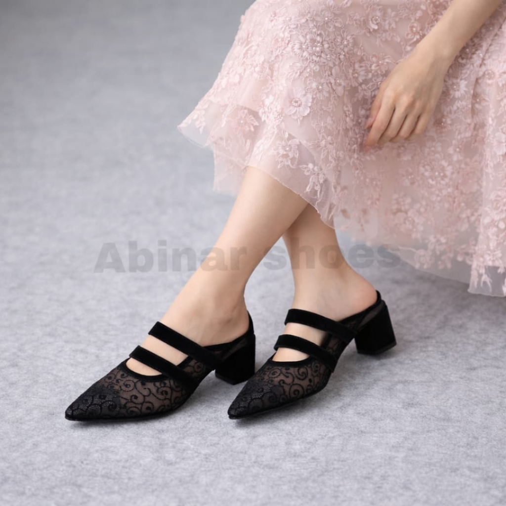 Sandal High Heels Pesta Brukat Apollo 5cm Sandal Brukat  Flat Wanita Hak Tahu Sandal Wedges Pesta Wa