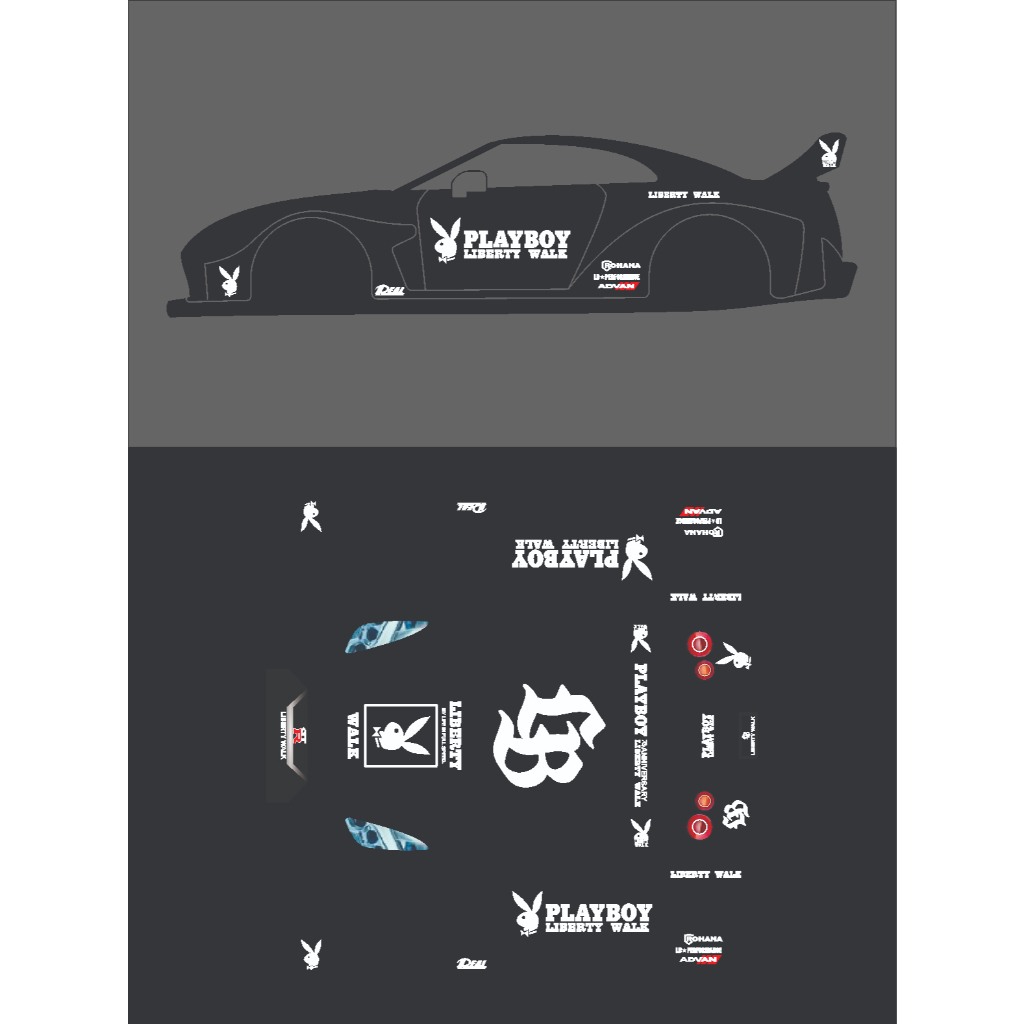 [WHITE TONER] Decal Hotwheels NISSAN R35 LBWK PLAYBOY