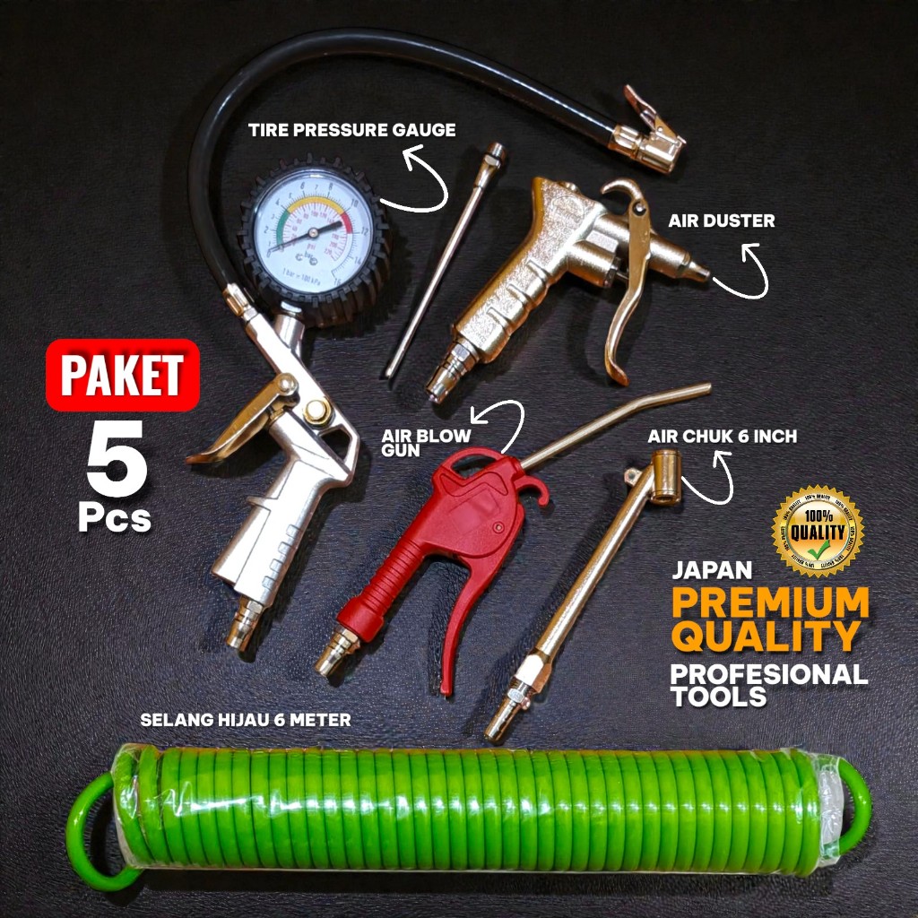 Paket Selang Kompresor 6m & Air Duster Komplit + Isian angin 3 in 1 + Air Chuck 6 inch