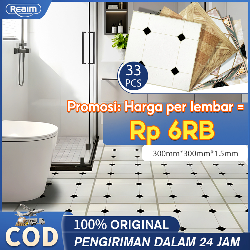 Stiker Lantai Anti Slip Persegi 30x30 cm Vinyl Anti Licin Kamar Mandi Dapur - Motif Marmer/Kayu 33 L