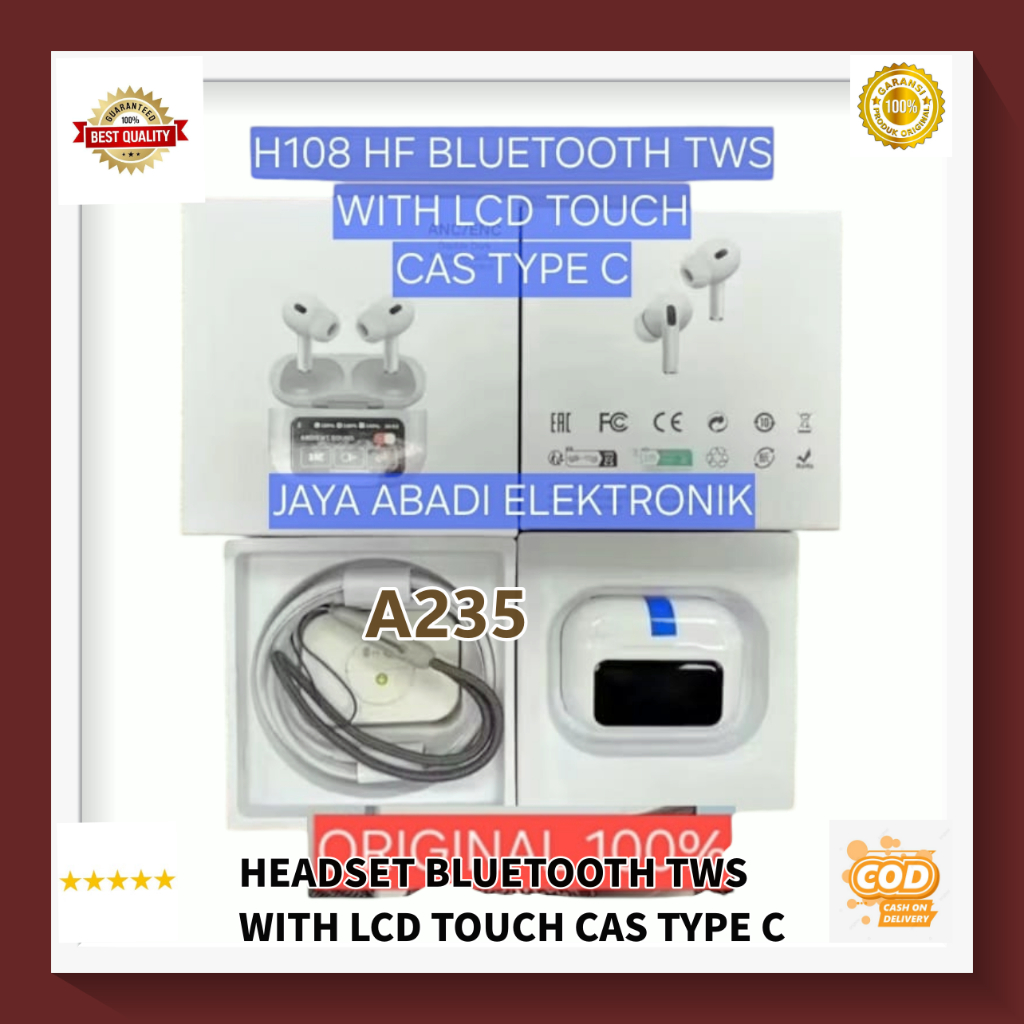A235 HF BLUETOOTH WIRELESS ORI 100% TWSWITH LCD TOUCH CAS TYPE C HEADPHONE SPORT OLAHRAGA BLUETOOTH 
