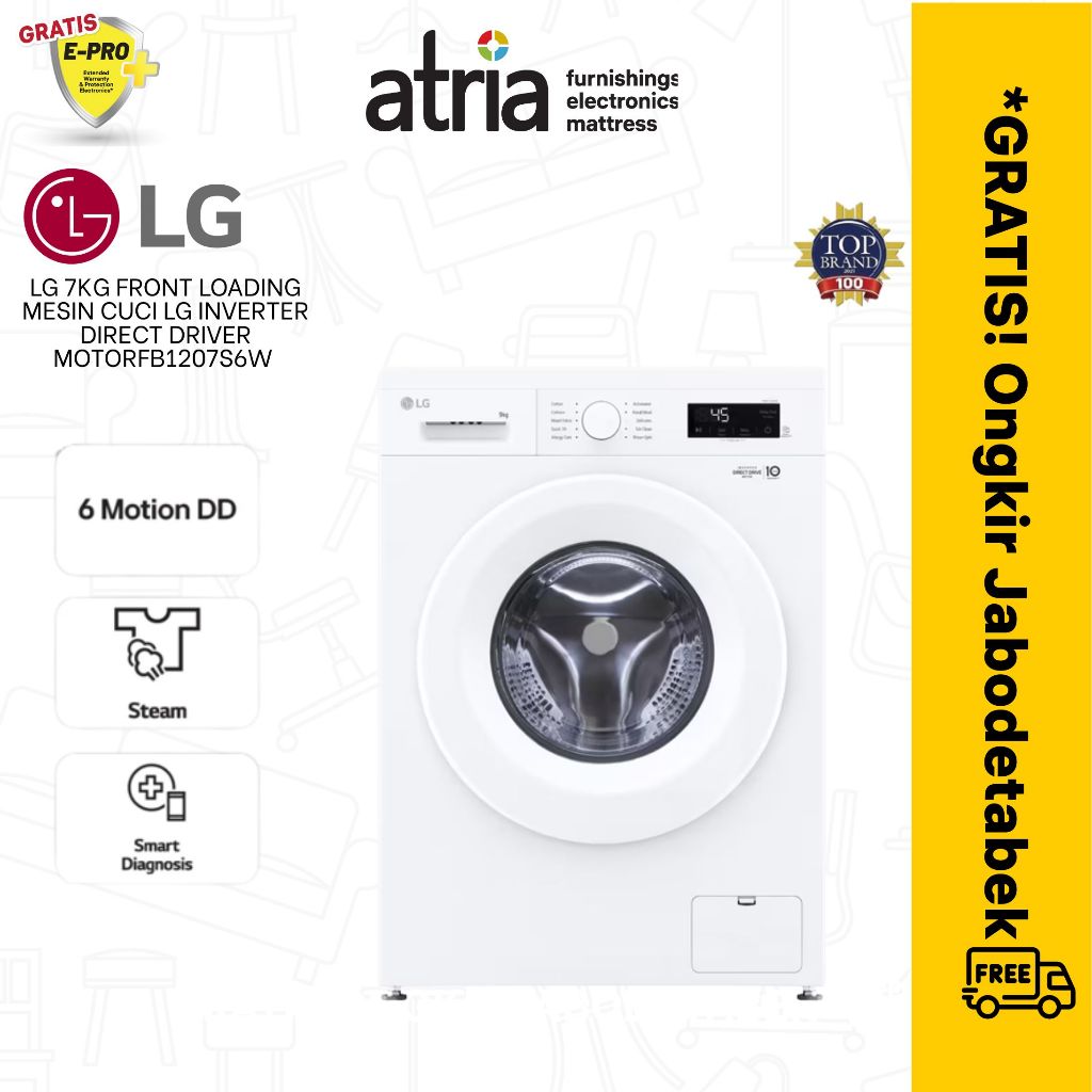 LG Mesin Cuci Front Loading 1 Tabung 7kg Smart Inverter