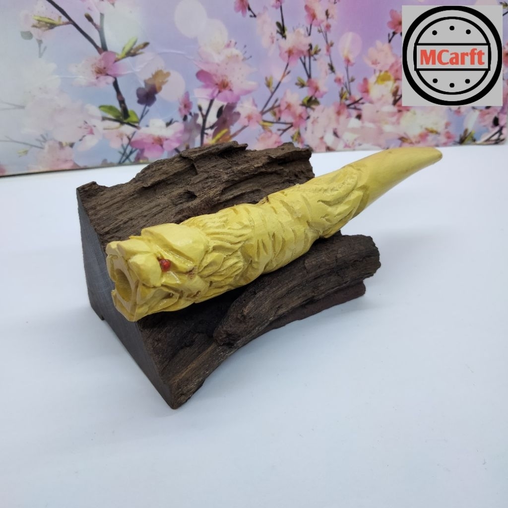 Cangklong Once pipa kayu kemuning gading ukir singa C419