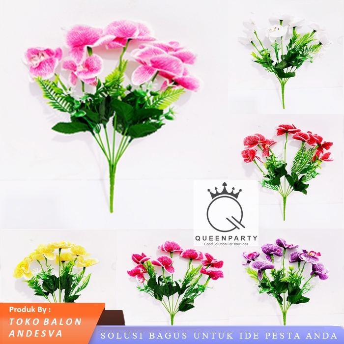 Bunga Anggrek Gloria 7 Cabang Bunga Hias Artificial Anggrek Plastik / Buket Bunga Anggrek 7 Tangkai