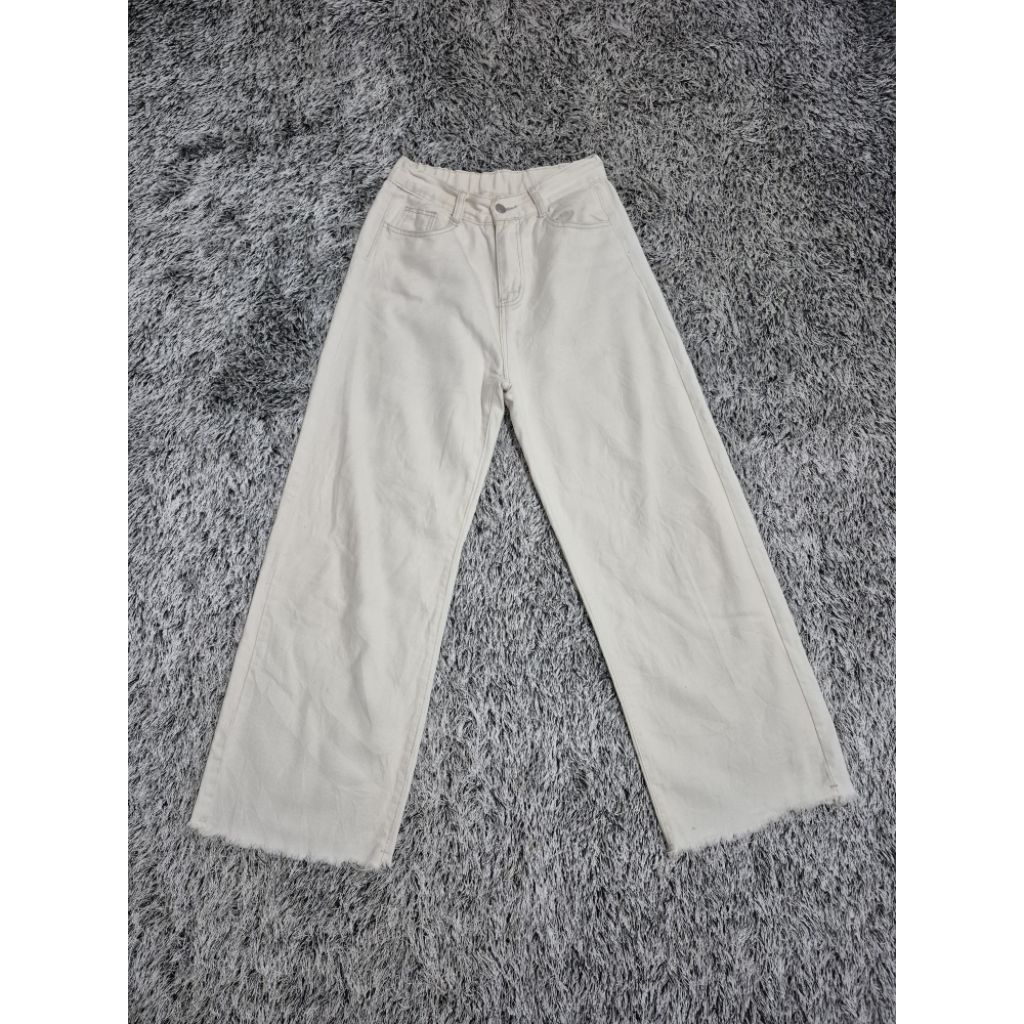 celana jeans kulot putih rawis