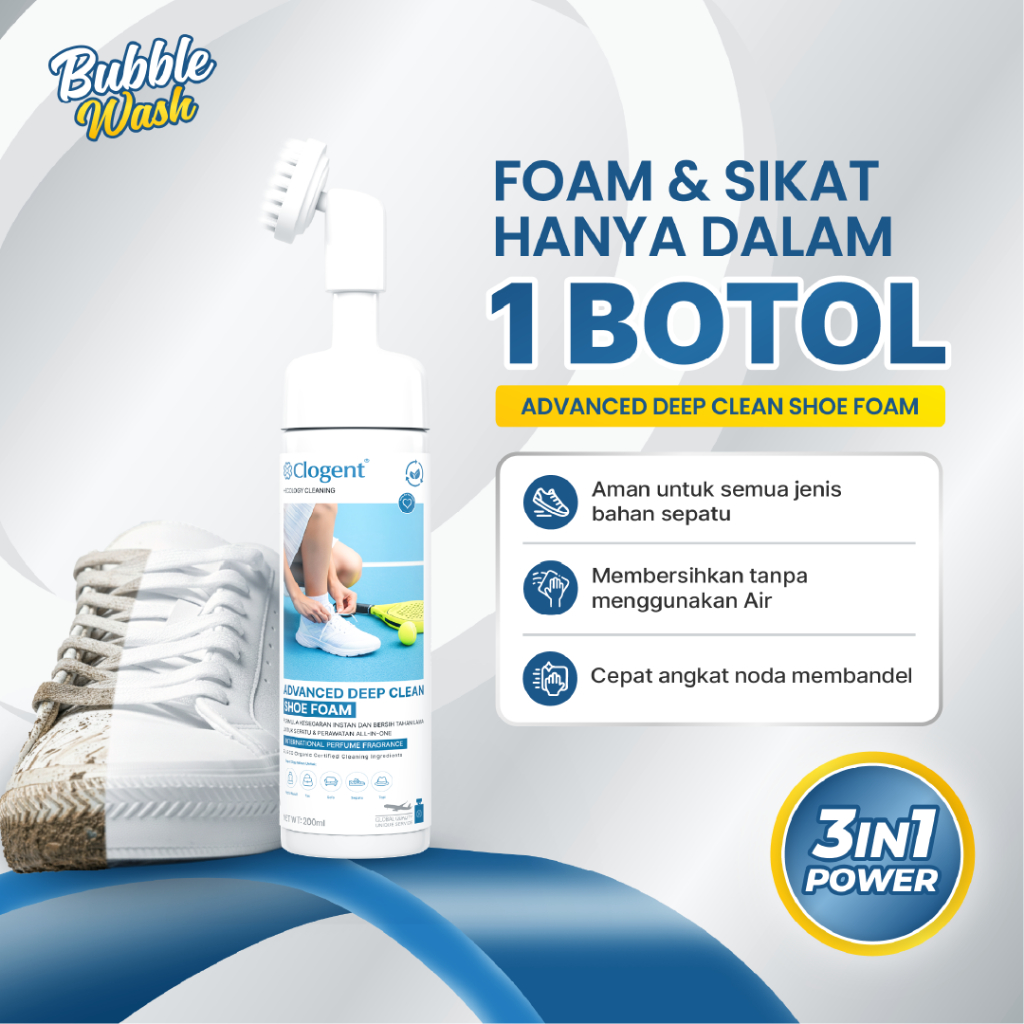 Clogent Foam Pembersih Sepatu Paling Ampuh 10x Lipat Tanpa Air Foam Cleaner + Sikat 200ml