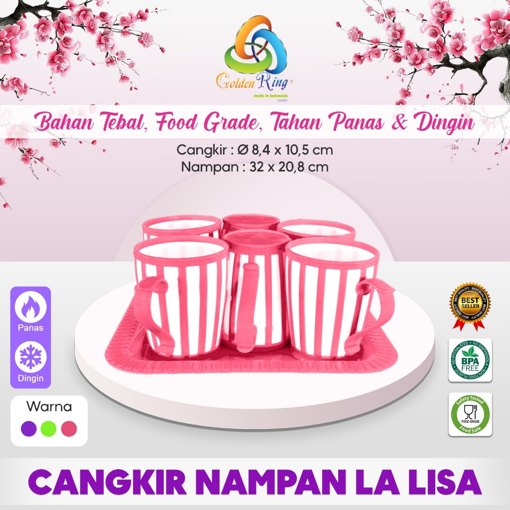 CANGKIR NAMPAN LA LISA SET / CANGKIR PLASTIK + NAMPAN / CANGKIR MINUM / SET CANGKIR + NAMPAN
