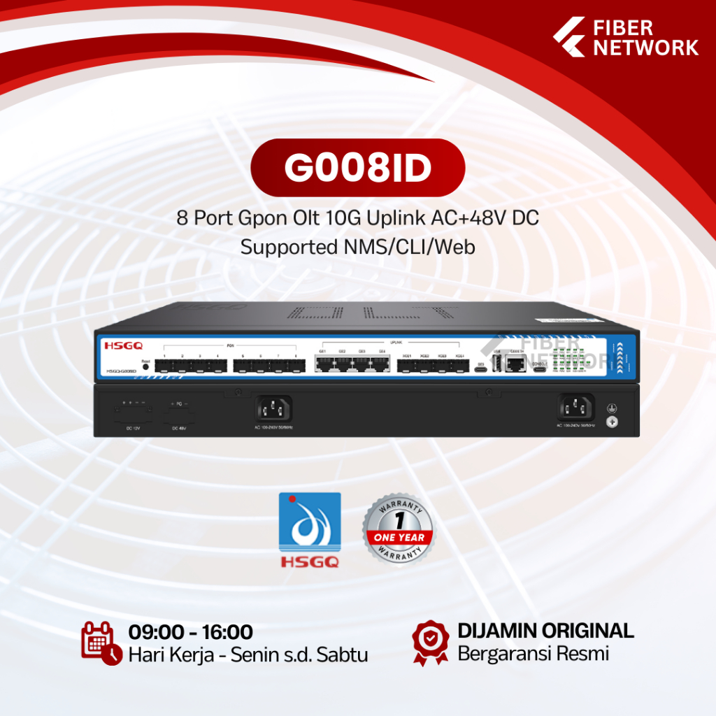 HSGQ-G08ID/G008ID 8 Port GPON OLT 10G uplink AC+48V DC