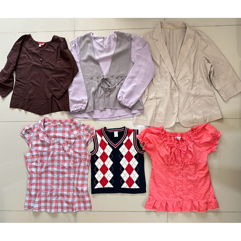 blazer kotak-kotak babydoll coklat mahogany slimfit