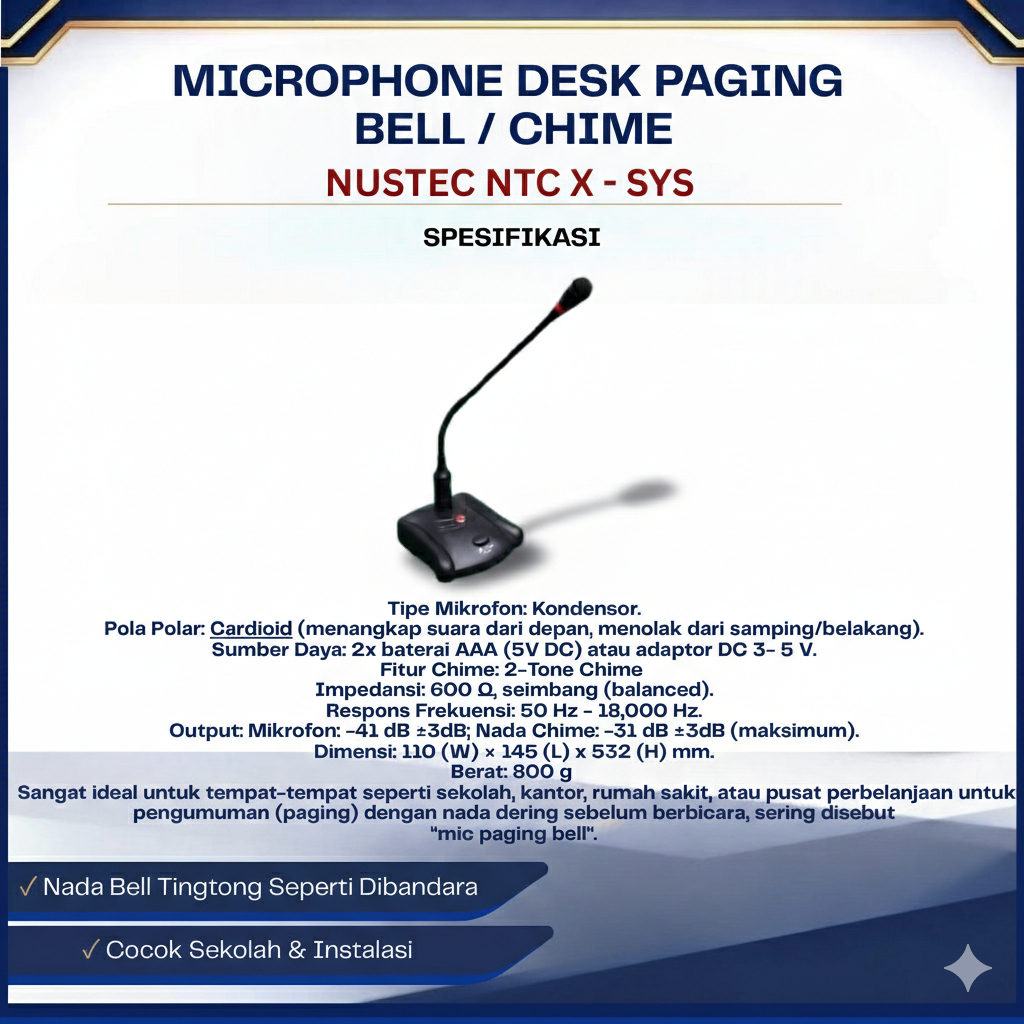 Microphone Desk Paging  Bell / Chime,  Nustec X-Sys