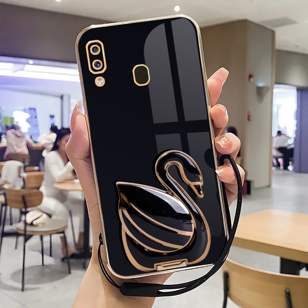Case Samsung A20, A30 Softase Mewah Silikon Plating With Holder Kick Stand