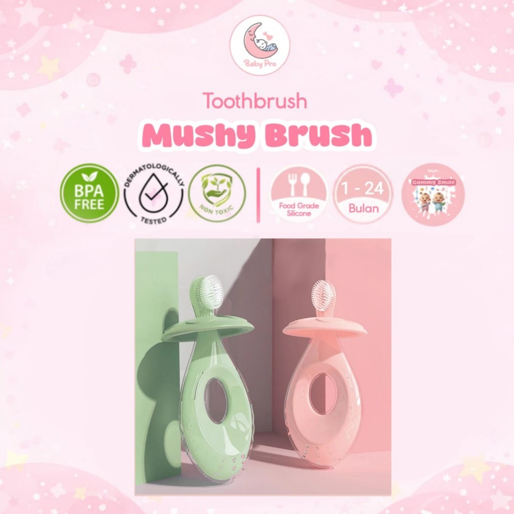 Baby Pro  Toothbrush Mushyroom Sikat Gigi Genggam Anak Silikon Kelas Makanan