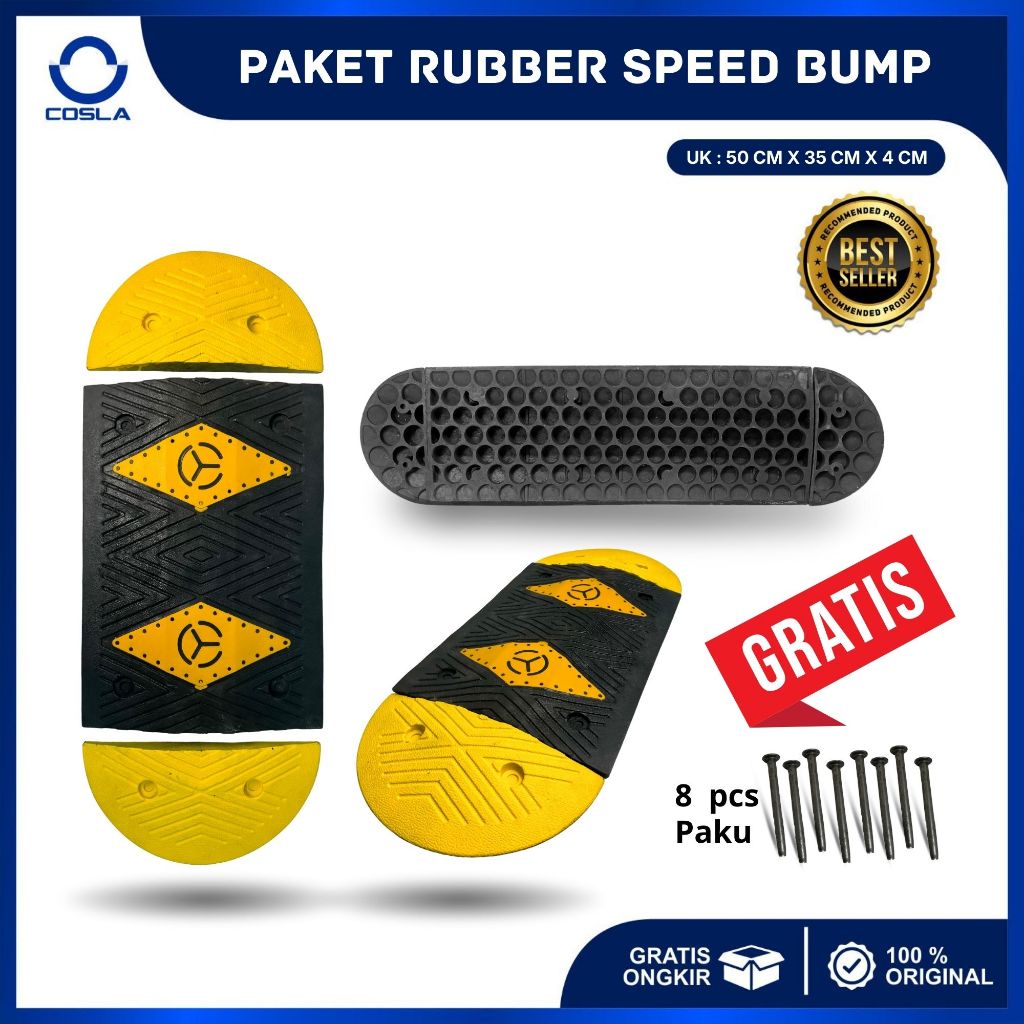 PAKET POLISI TIDUR KARET RUBBER SPEED BUMP PANJANG 50 CM PENGHAMBAT JALAN KENDAARAAN
