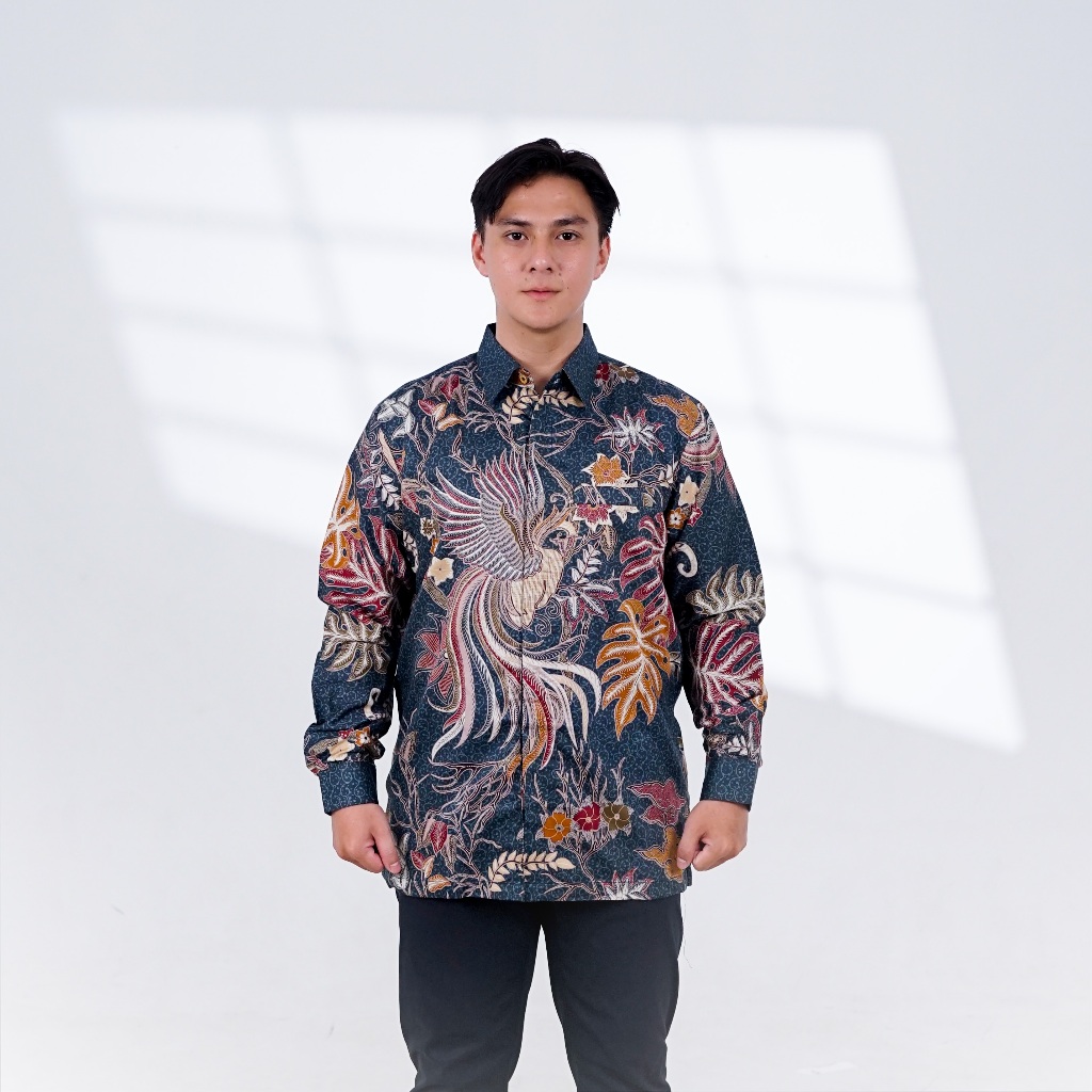 BATIK TRUSMI Atasan Batik Pria Kemeja Lengan Panjang RG 21708 Navy PR