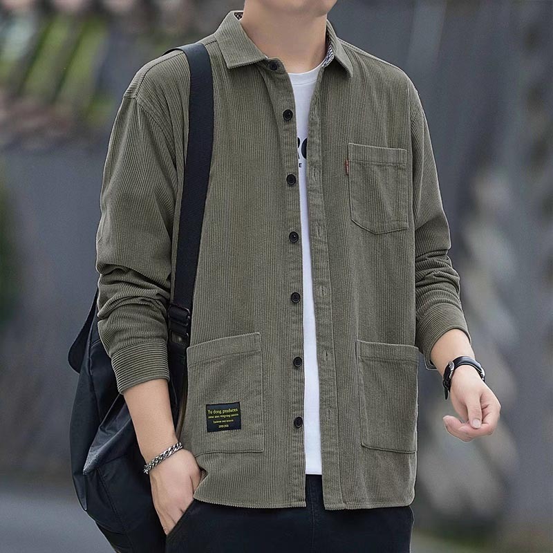 kemeja pria lengan panjang Pria Corduroy Boxy Casual mantel Korea Keren Shacket Lengan panjang Pleec