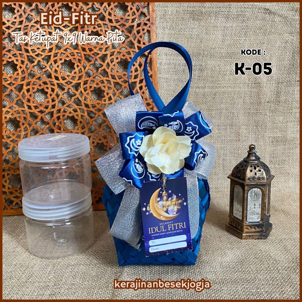 MINI GOODIE BAG LEBARAN | TAS BESEK 9X9 WARNA PITA Free Kartu Ucapan MUAT 1 TOPLES TABUNG 600/800ML 