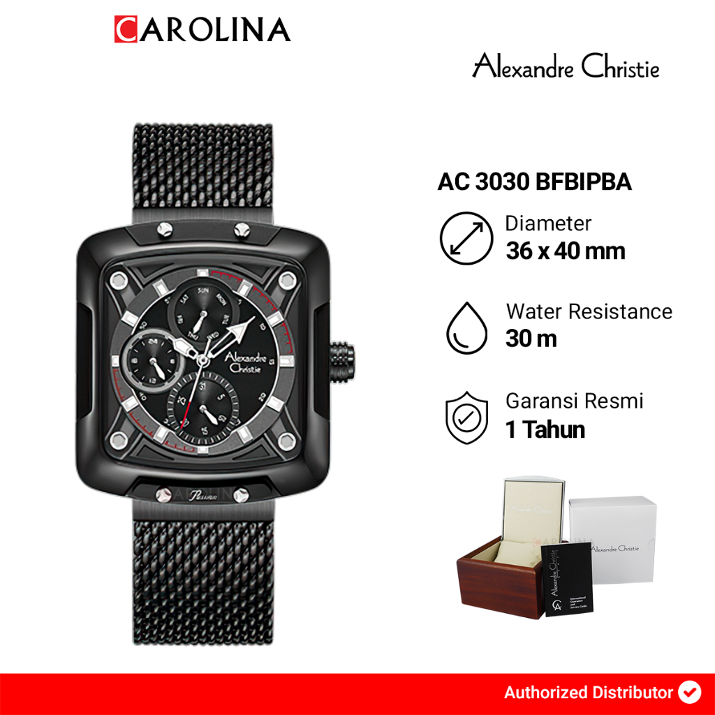 Jam Tangan Wanita Alexandre Christie Passion AC 3030 BFBIPBA Black Dial Black Mesh Strap
