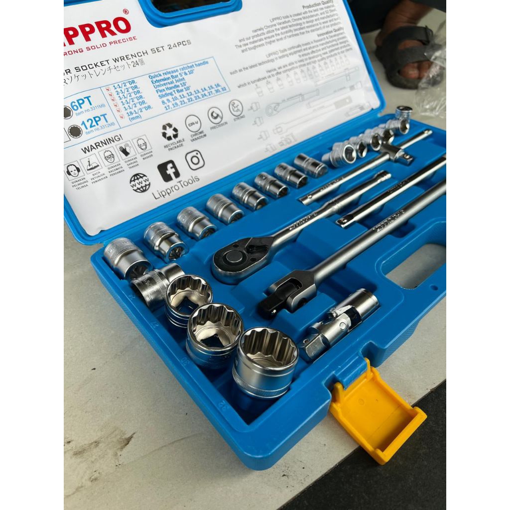 Kunci shock set lippro japan 24pcs 1/2" DR socket wrench set 24pcs 12PT