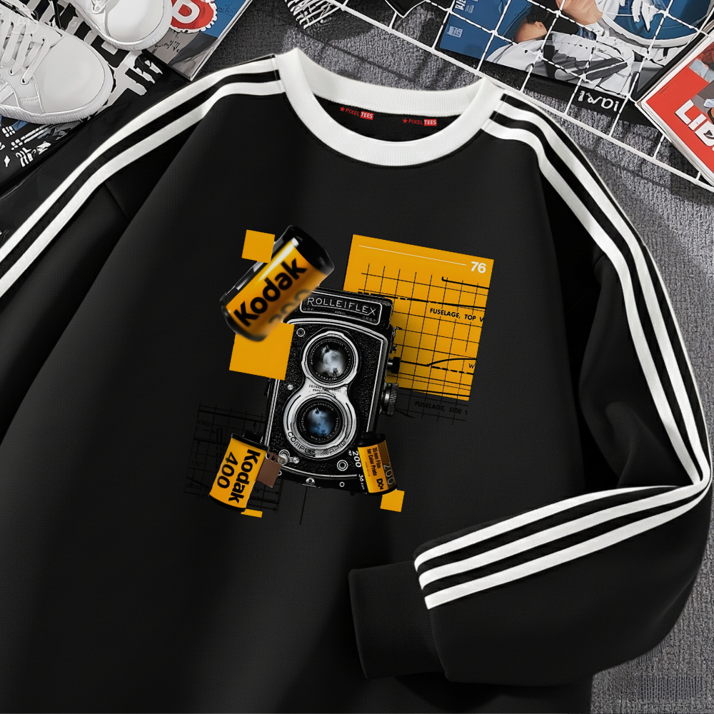 Pixeltees Sweater Crewneck Tiga Garis Oversize Korea Premium Pria Wanita | Kodak Style Style | Adem 