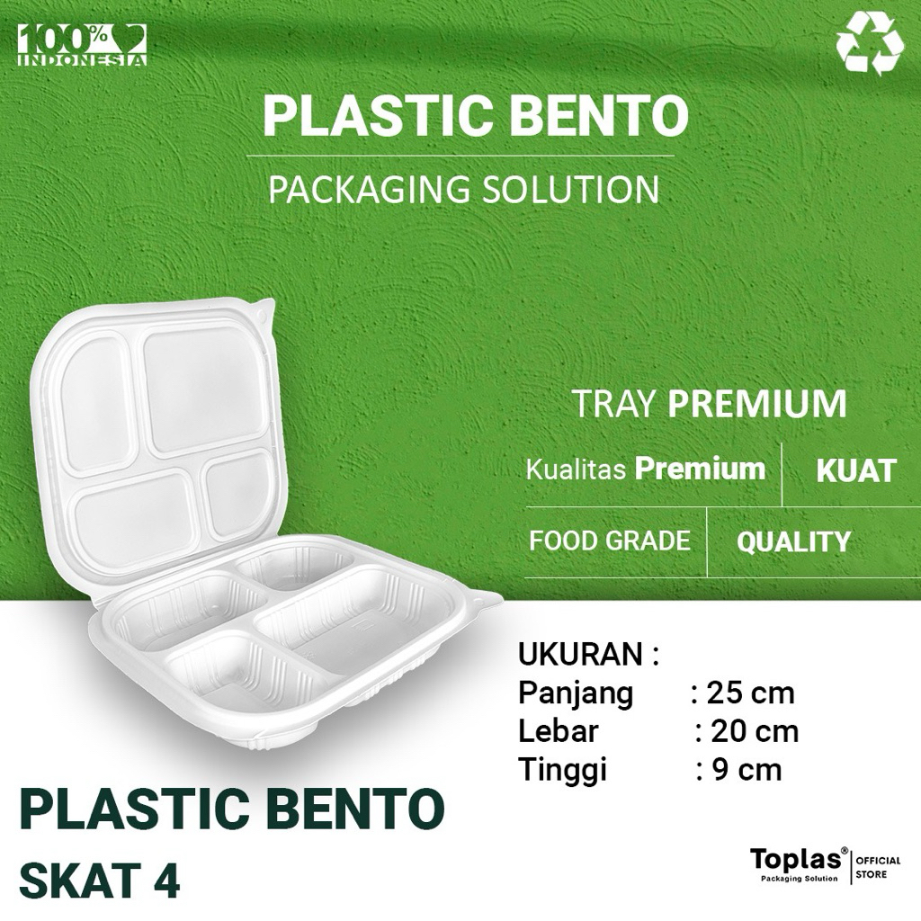 Meal Box sekat 4 (25pcs) / Bento box sekat 4 / Bagasse box bento sekat 4