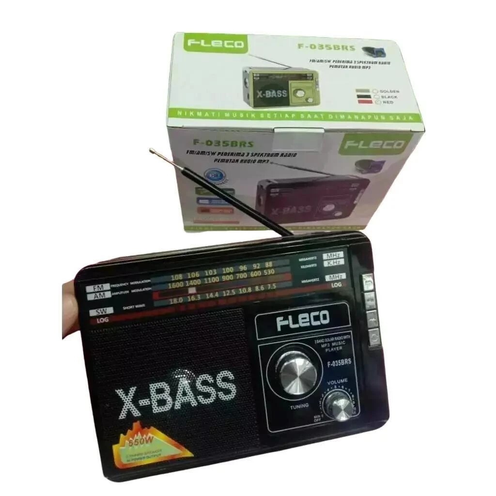 Radio Speaker Portable Fleco F-035BRS Pemutar MP3 USB/MEMORI/AUX/FM/AM/SW/BT/Panel Surya / Speaker R