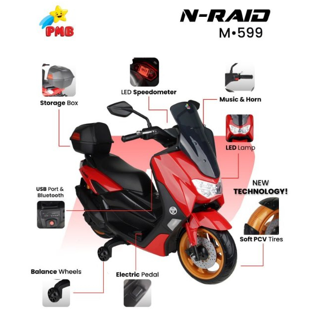 [FREE AKI DAN CHARGER] MAINAN MOTOR AKI ANAK NMAX // NMAX ANAK BISA DI KENDARAI PMB M-599