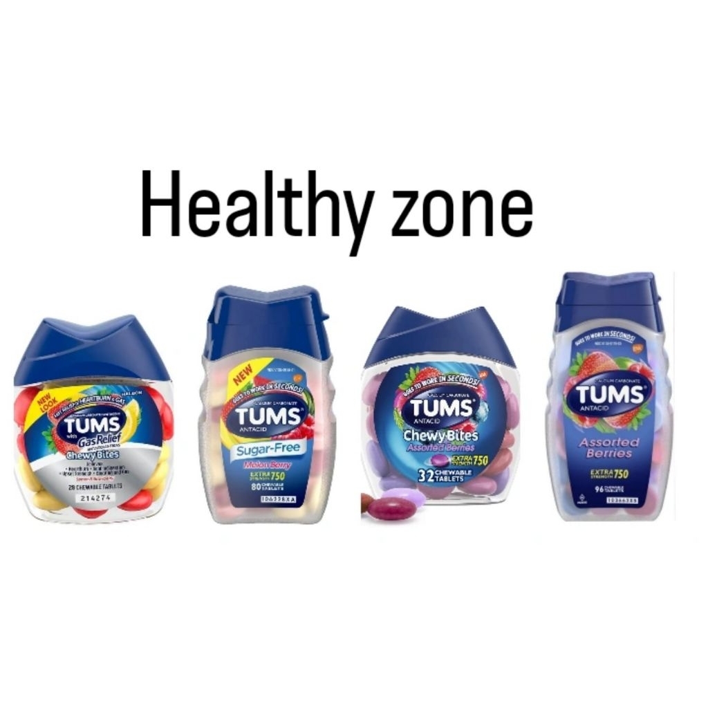 TUMS with Gas Relief Chewy Bites Assorted Berries (28 tablet kunyah), TUMS Antacid Sugar-Free Melon 