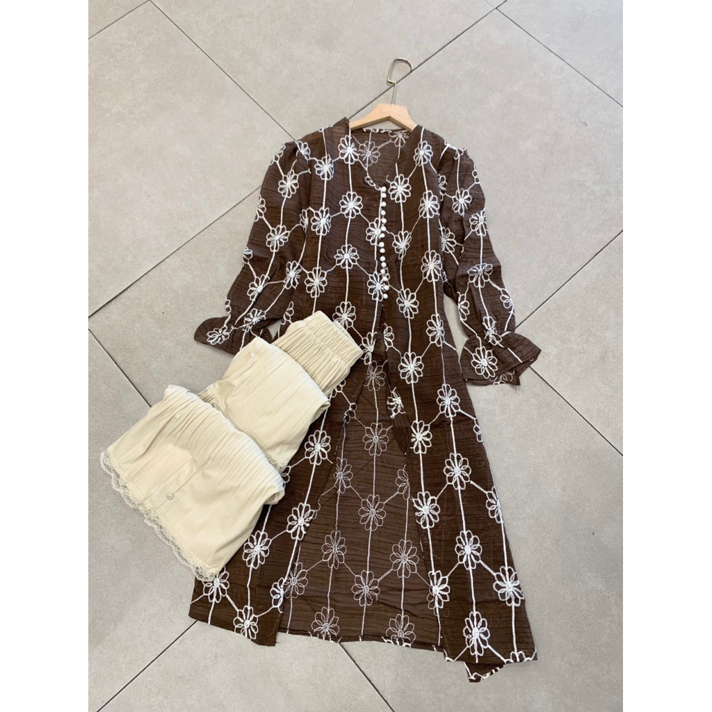 Seana Tunik Melayu  | Outer Bordir Kerah v-neck Lengan Balon | Outfit Outer Kondanga / Lebaran