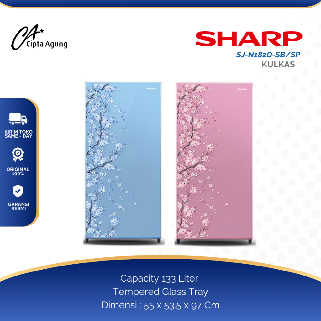 SHARP SHINE SAKURA KULKAS ES 1 PINTU 166L 166 LITER SHARP SJN182DSB SJN 182D SB SJN 182 DSB SJN182 D