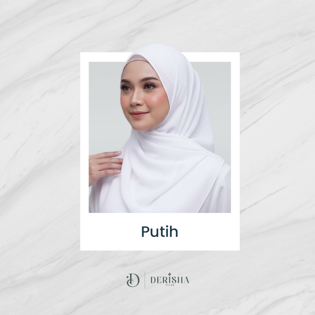 DERISHA Kerudung Segi Empat Putih | Aromatic | Hijab Anti Letoy | Polycotton Premium Jahit Tepi