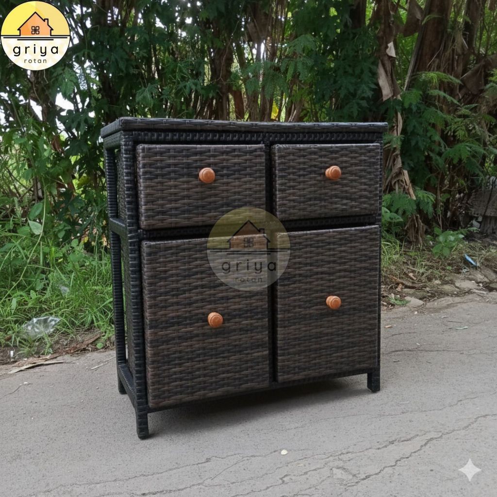 Lemari Rotan Sintetis Laci Baju Kotor Box Loundry Rotan 4 Laci