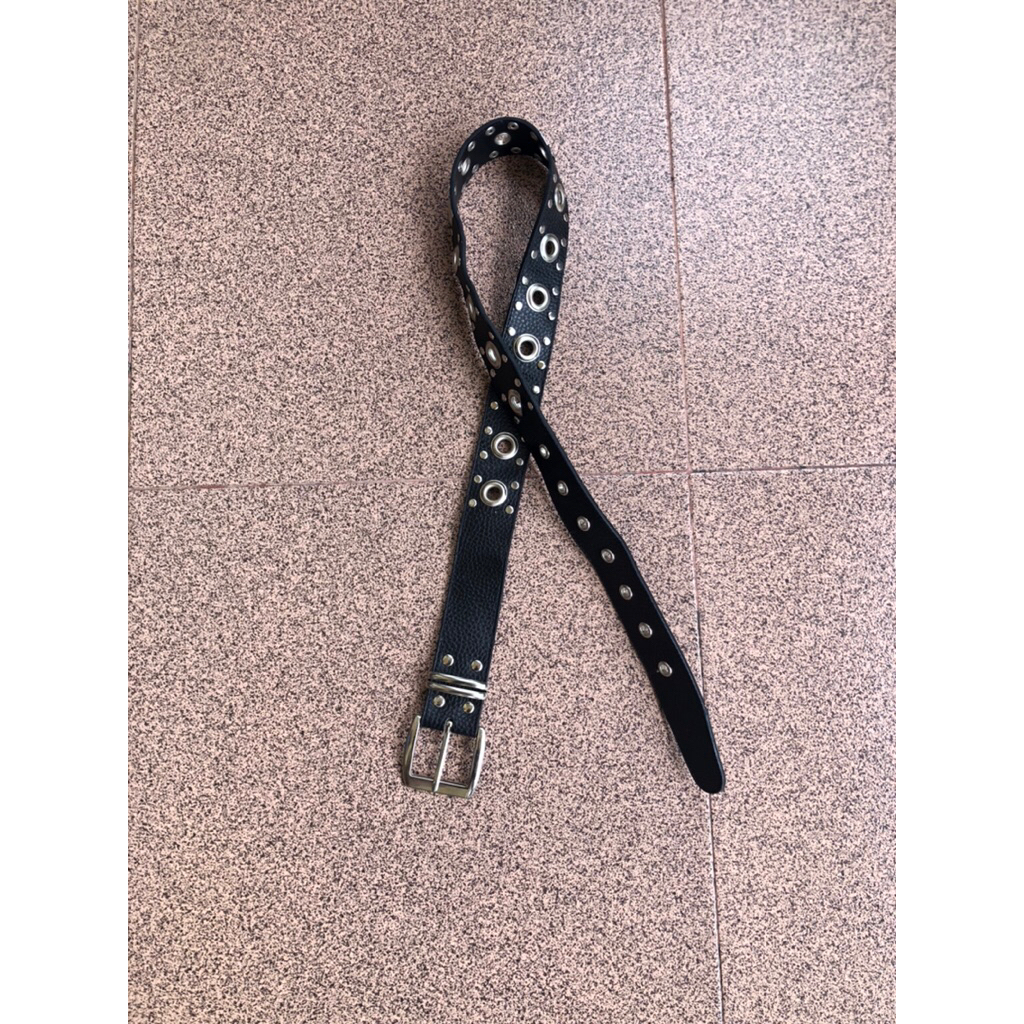 Black Leather Studded Ring Belt Punk