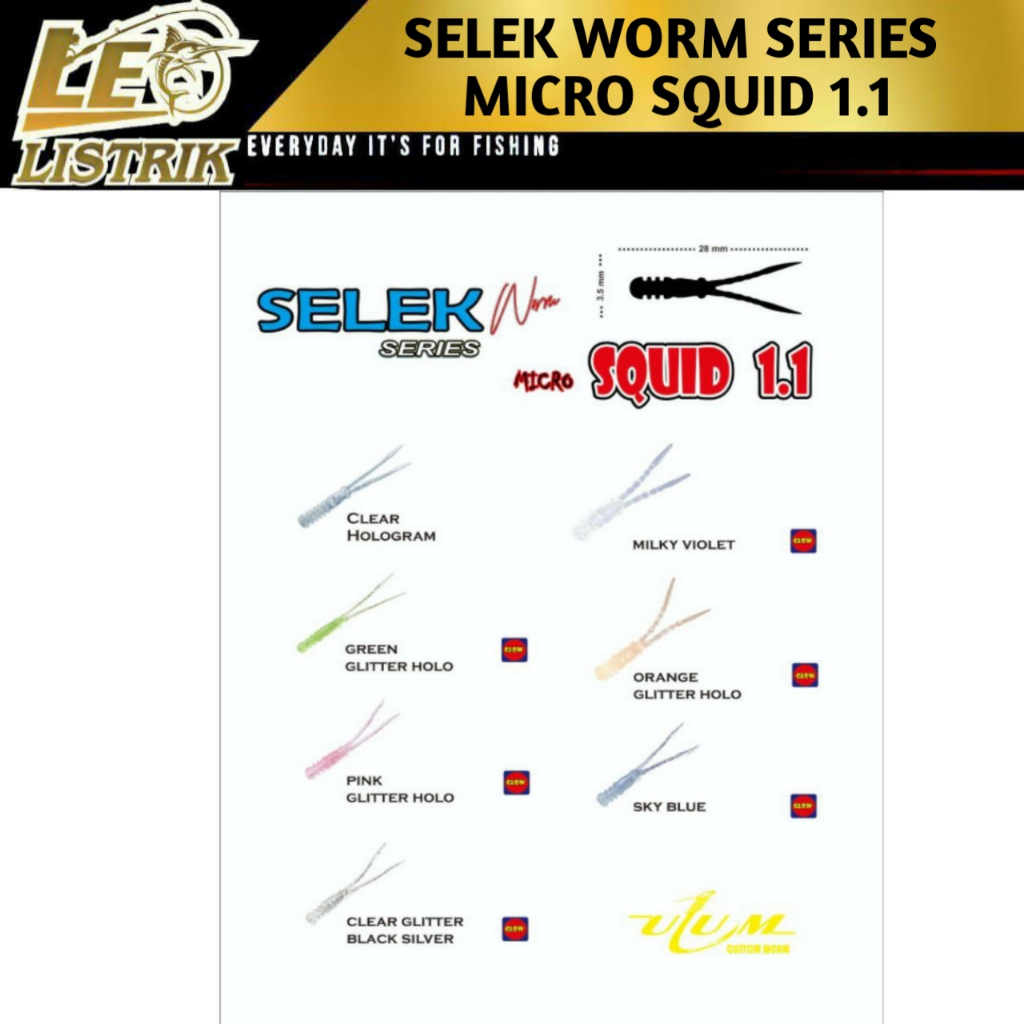 SOFTLURE SELEK WORM SERIES MICRO SQUID 1.1 UMPAN PANCING ULTRALIGHT TERLARIS UMPAN CASTING TERLARIS